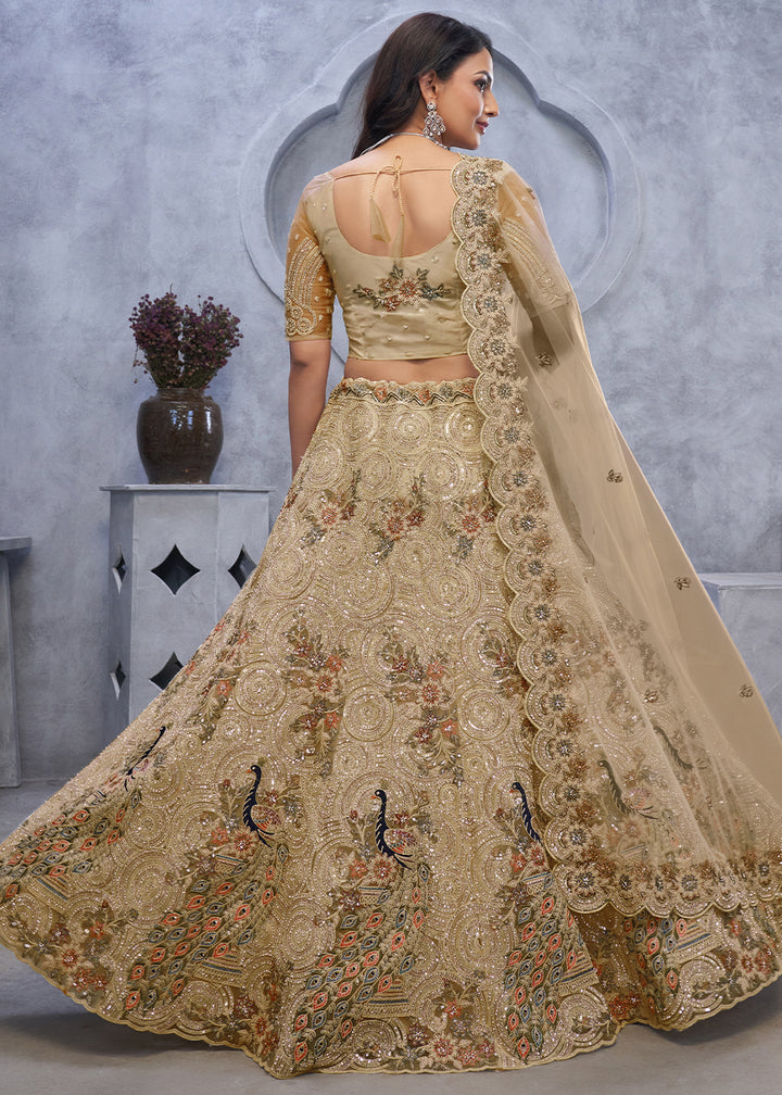 Golden Brown Net Lehenga Choli – Embellished with Sequins, Stones, and Sitara