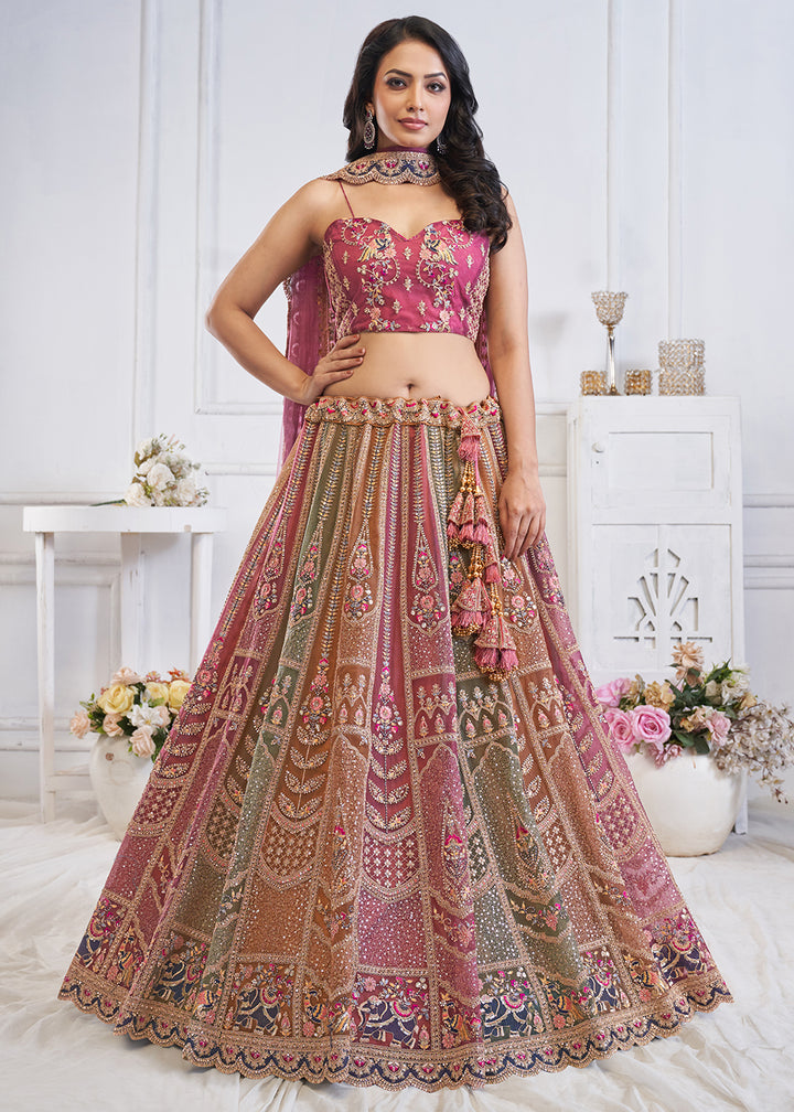 Onion Purple Net Lehenga Choli – Embellished with Sequins, Zari Weaving and Thread work