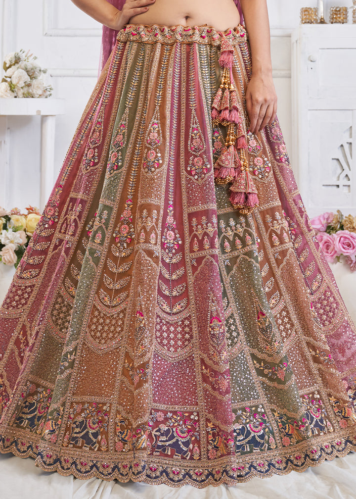 Onion Purple Net Lehenga Choli – Embellished with Sequins, Zari Weaving and Thread work