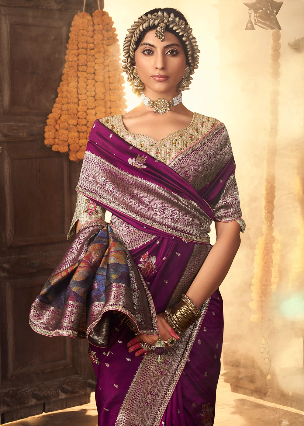 Lollipop Purple Banarasi Silk Saree with Handcrafted Embroidered Blouse