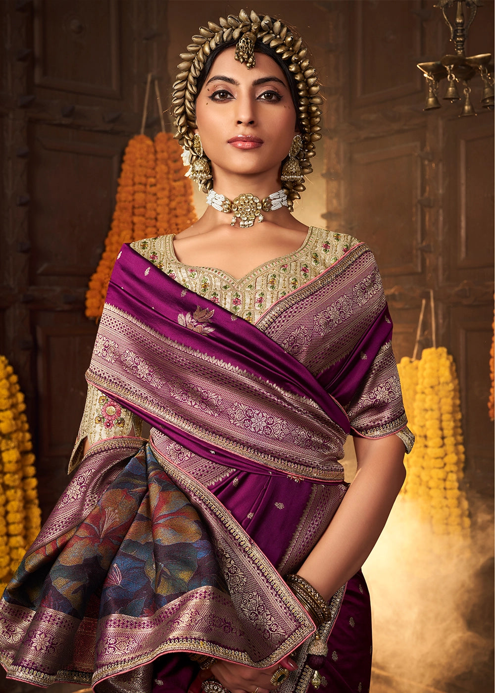 Lollipop Purple Banarasi Silk Saree with Handcrafted Embroidered Blouse