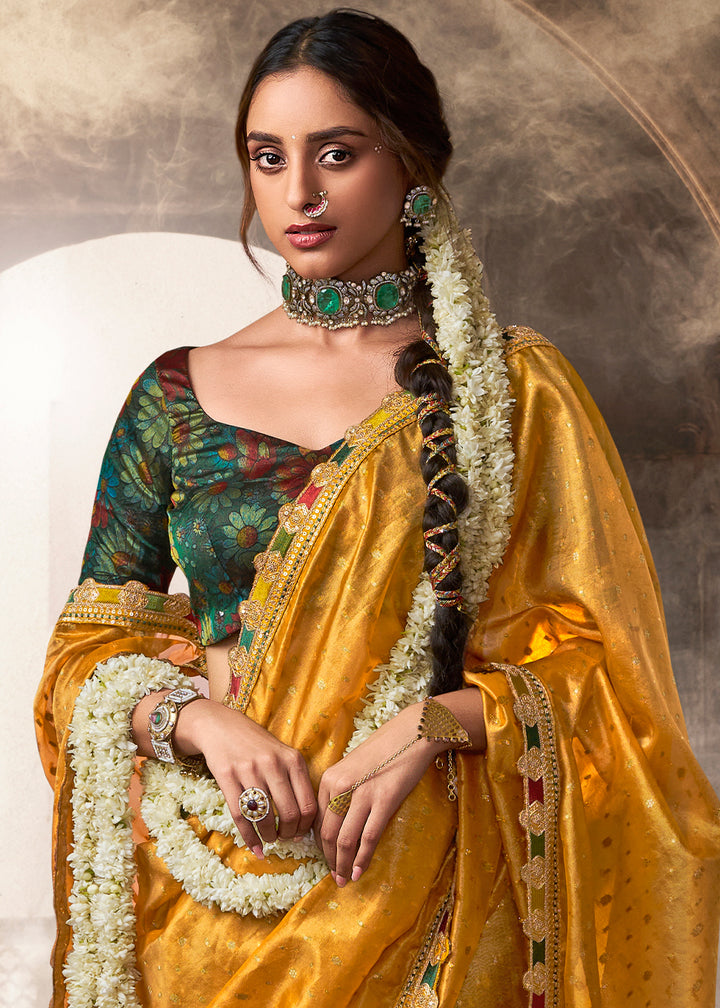 Shades Of Yellow Tissue Silk Saree Paired with Designer Blouse