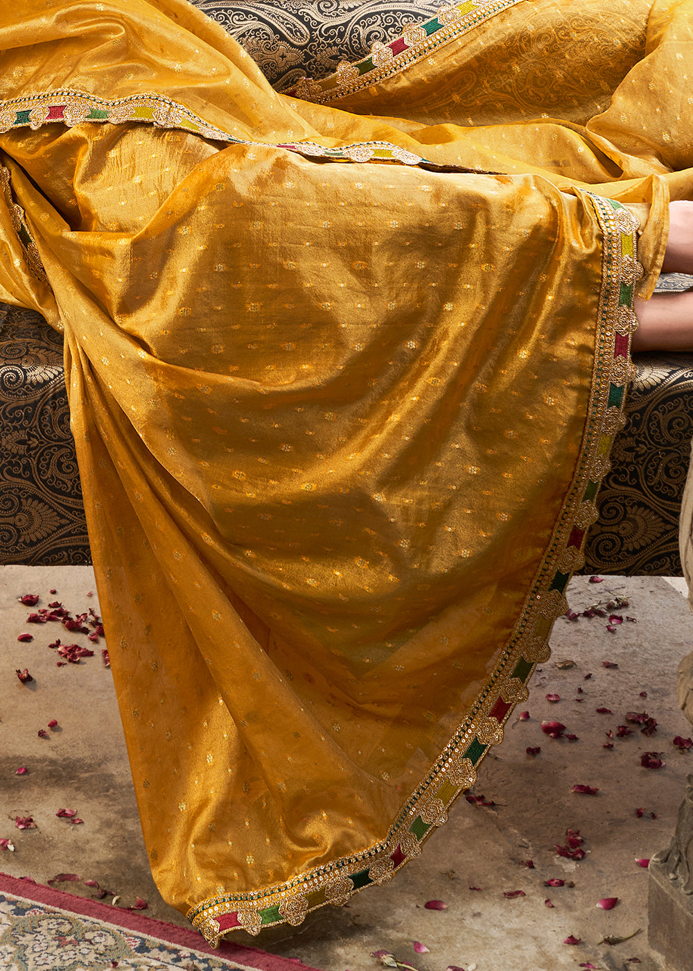 Shades Of Yellow Tissue Silk Saree Paired with Designer Blouse