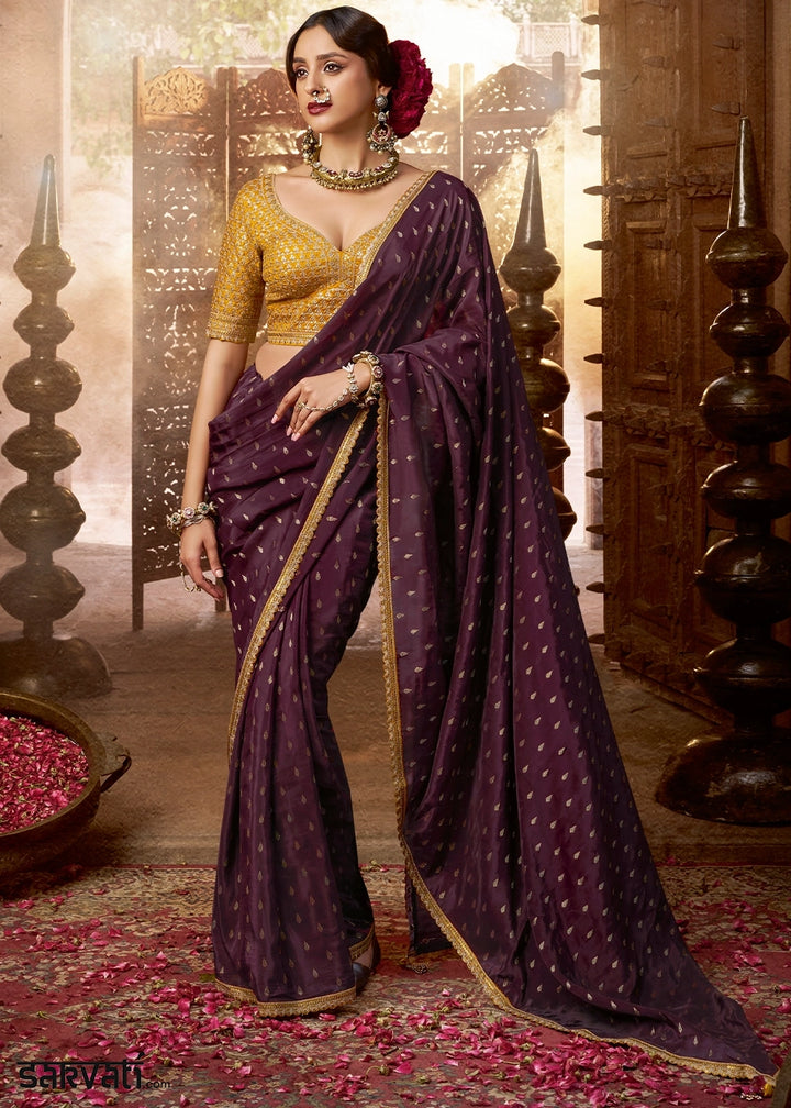 Sangria Purple Butta Work Viscose Silk Saree Paired with Embroidered Blouse