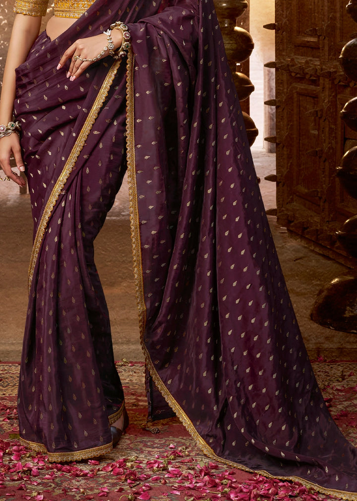 Sangria Purple Butta Work Viscose Silk Saree Paired with Embroidered Blouse