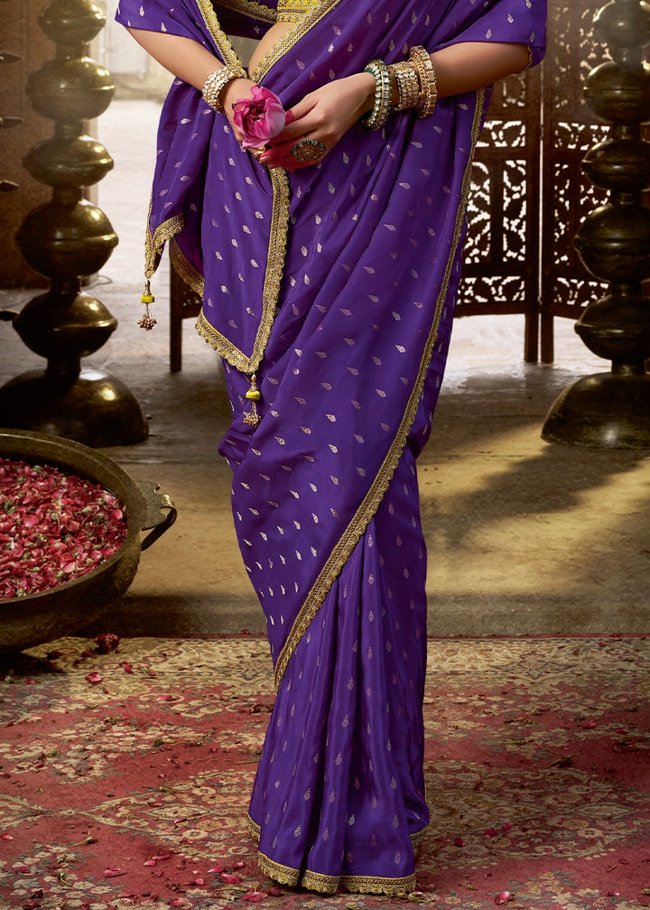 Indigo Purple Butta Work Viscose Silk Saree Paired with Embroidered Blouse
