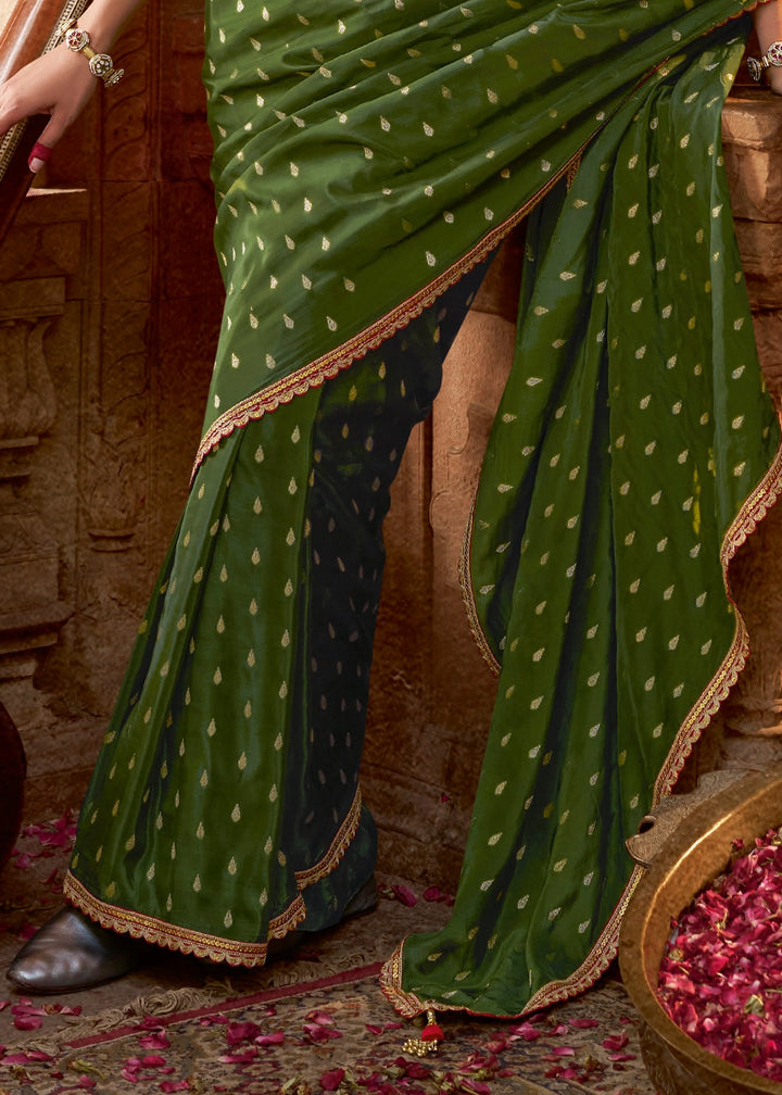 Grasshopper Green Butta Work Viscose Silk Saree Paired with Embroidered Blouse