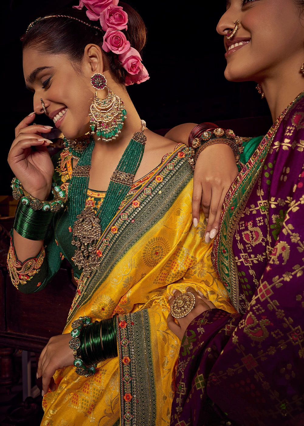 Saffron Yellow Viscose Silk Saree with Handcrafted Embroidered Blouse