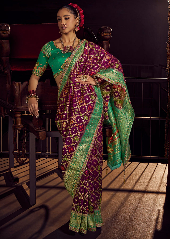 Raisin Purple Viscose Silk Saree with Handcrafted Embroidered Blouse