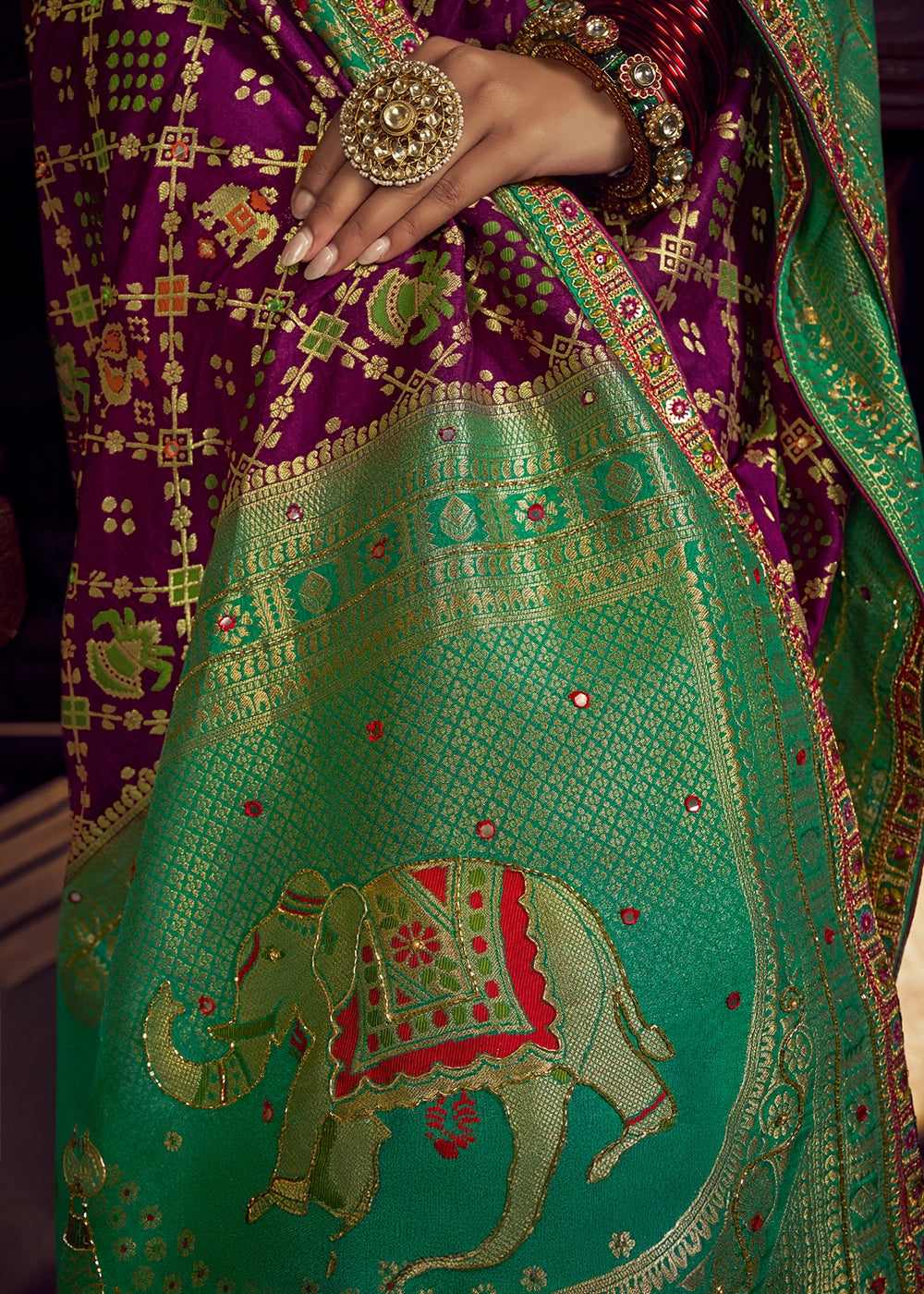 Raisin Purple Viscose Silk Saree with Handcrafted Embroidered Blouse