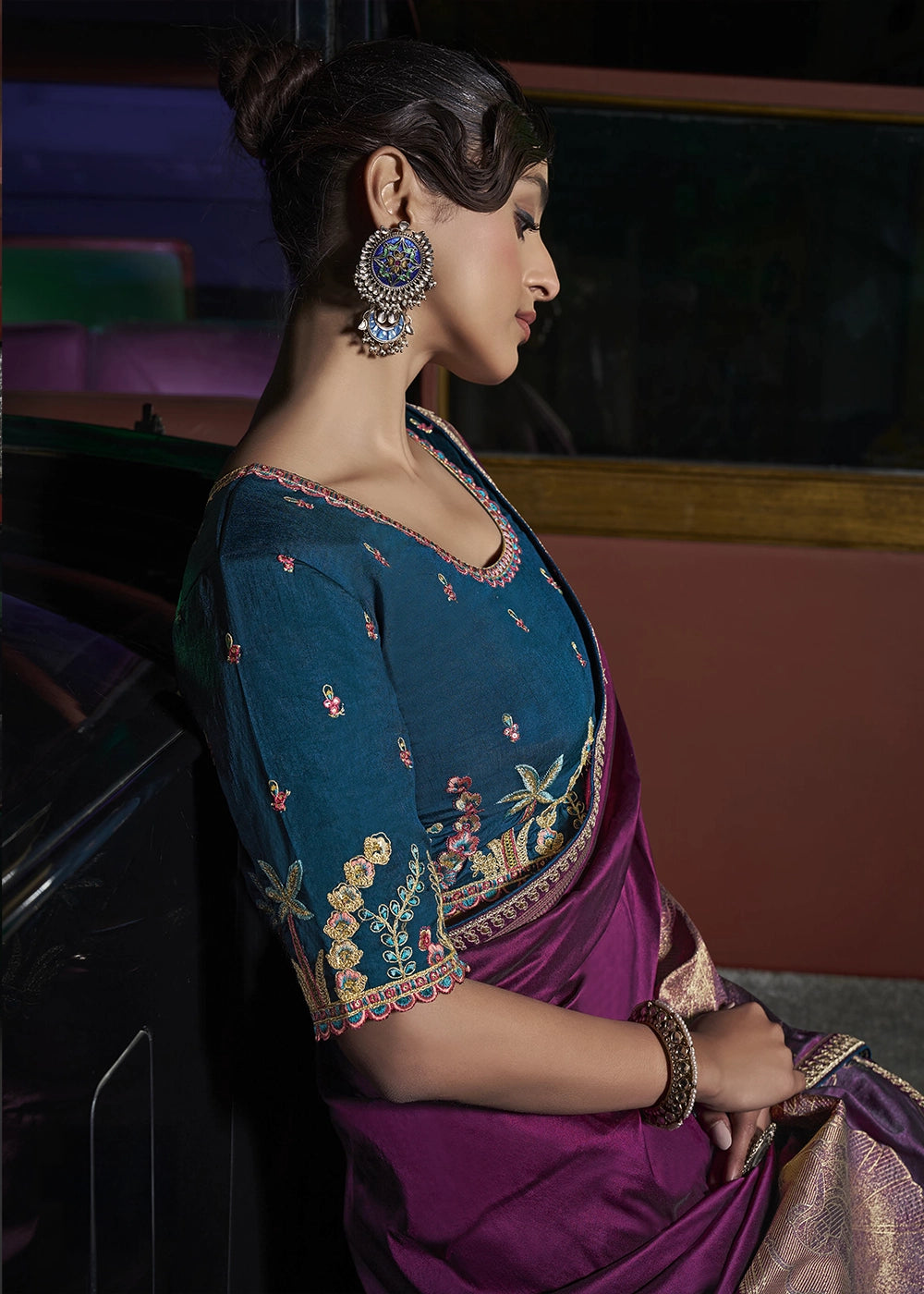 Byzantine Purple Banarasi Silk Saree with Artistic Woven Pallu & Embellished Blouse