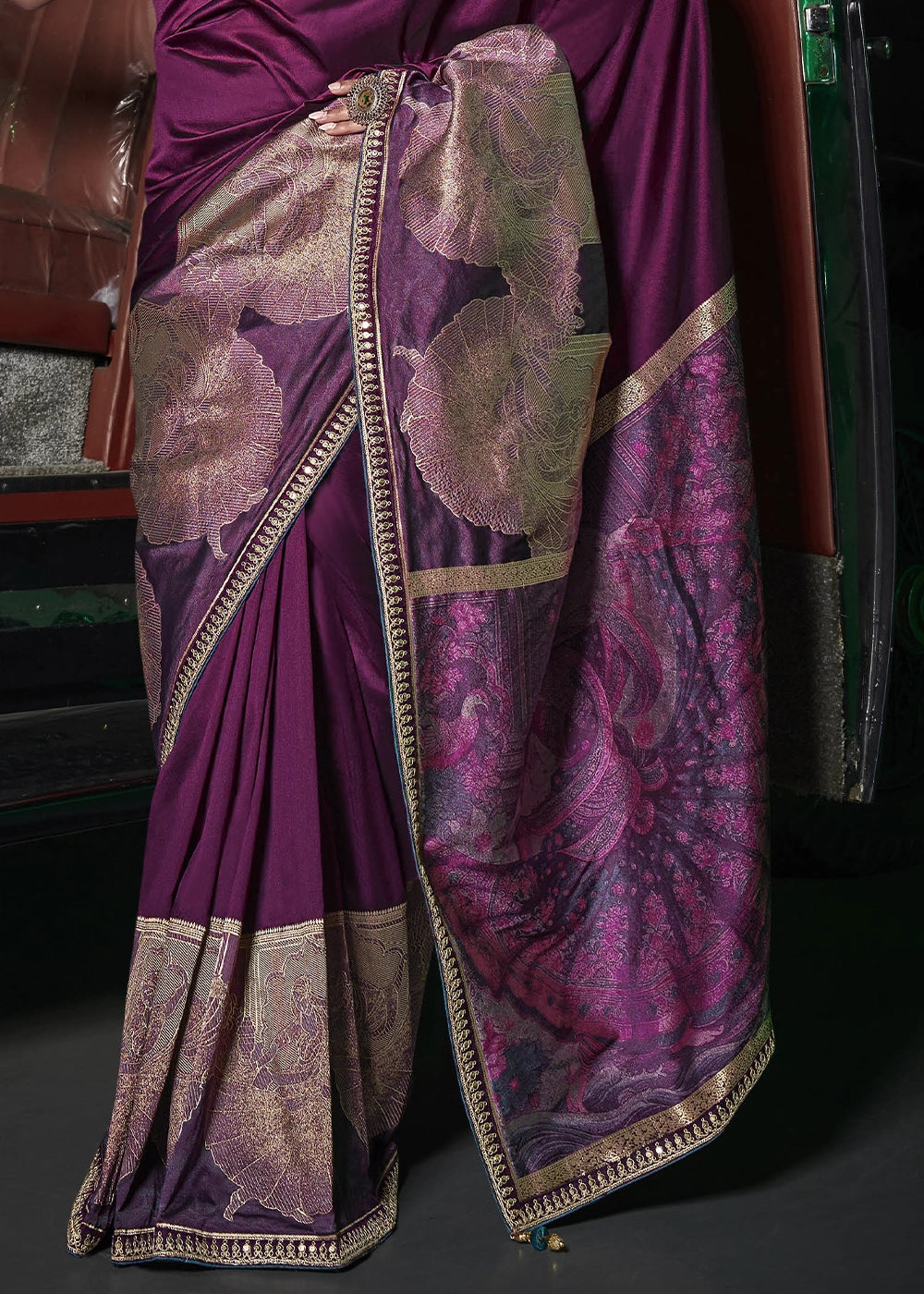 Byzantine Purple Banarasi Silk Saree with Artistic Woven Pallu & Embellished Blouse