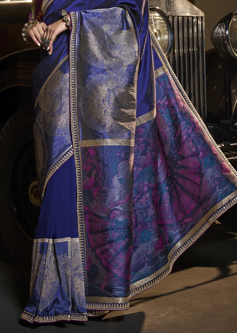 Cobalt Blue Banarasi Silk Saree with Artistic Woven Pallu & Embellished Blouse