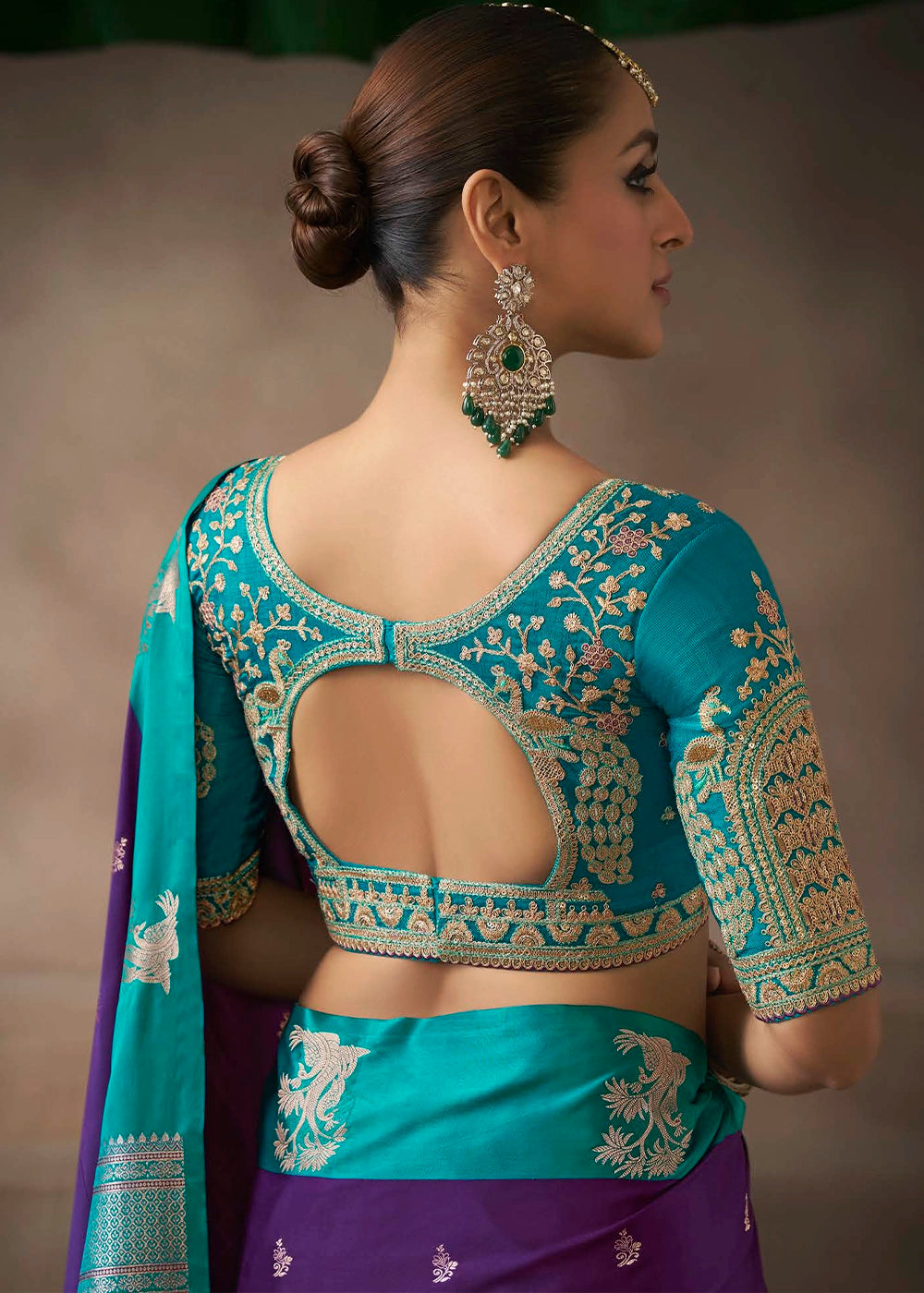 Grape Purple Satin Silk Saree with Zari Border & Embroidered Blouse