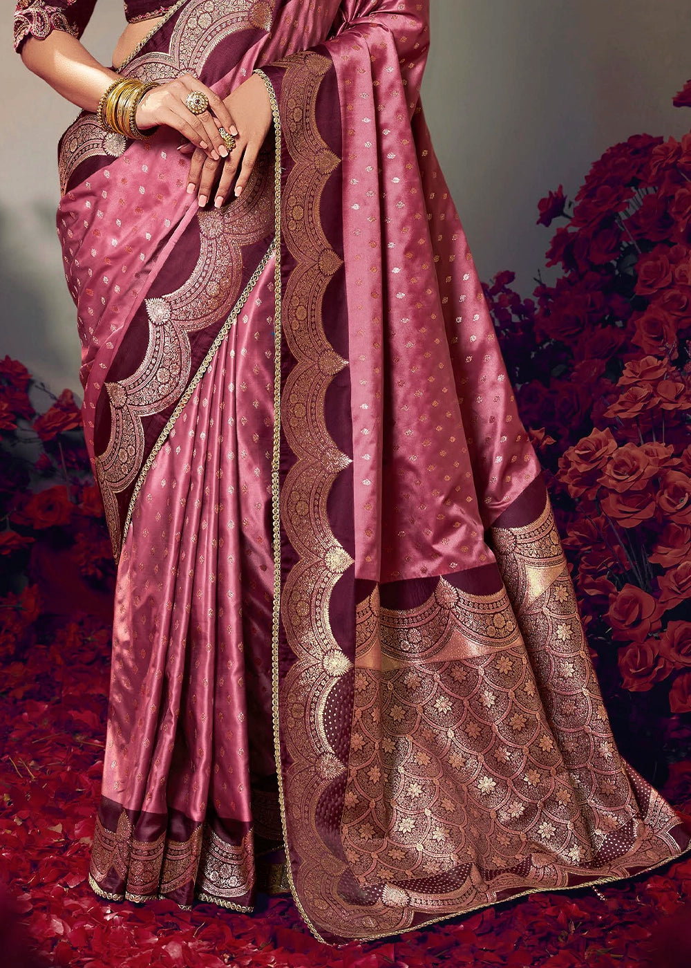 Shades Of Purple Zari Woven Satin Silk Saree with Designer Blouse