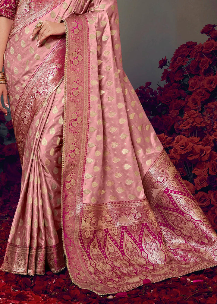Shades Of Pink Zari Woven Satin Silk Saree with Designer Blouse