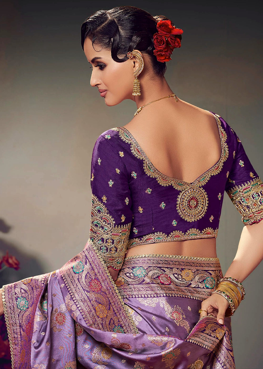 Amethyst Purple Zari Woven Satin Silk Saree with Designer Blouse