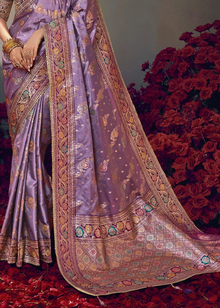 Amethyst Purple Zari Woven Satin Silk Saree with Designer Blouse