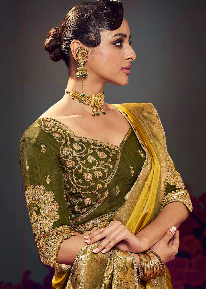 Golden Yellow Zari Woven Satin Silk Saree with Designer Blouse