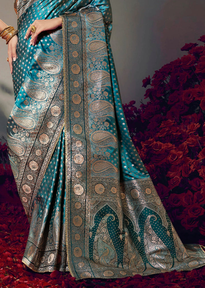 Shades Of Blue Zari Woven Satin Silk Saree with Designer Blouse
