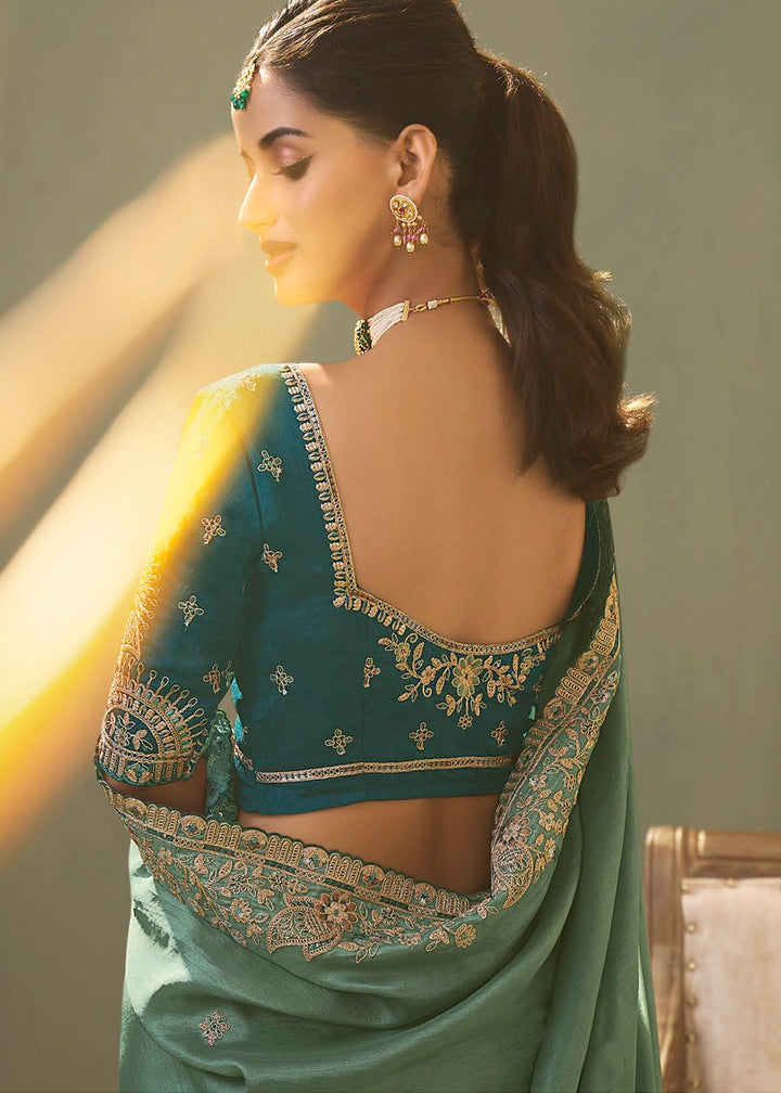 Stone Blue Uppada Silk Saree with Delicate Embroidered Detailing