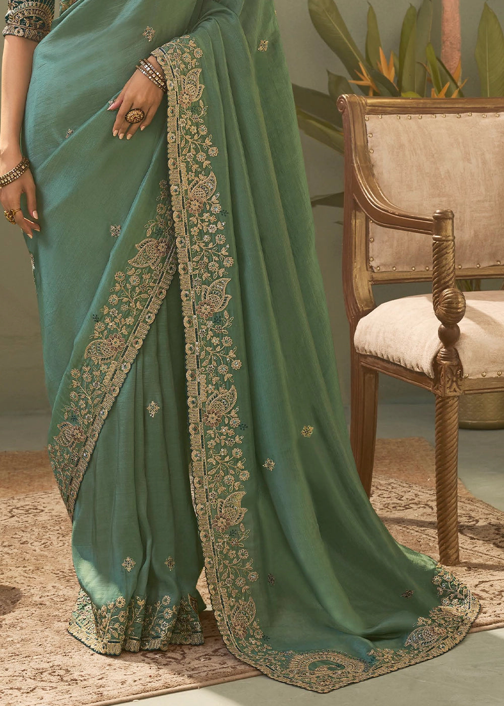 Stone Blue Uppada Silk Saree with Delicate Embroidered Detailing