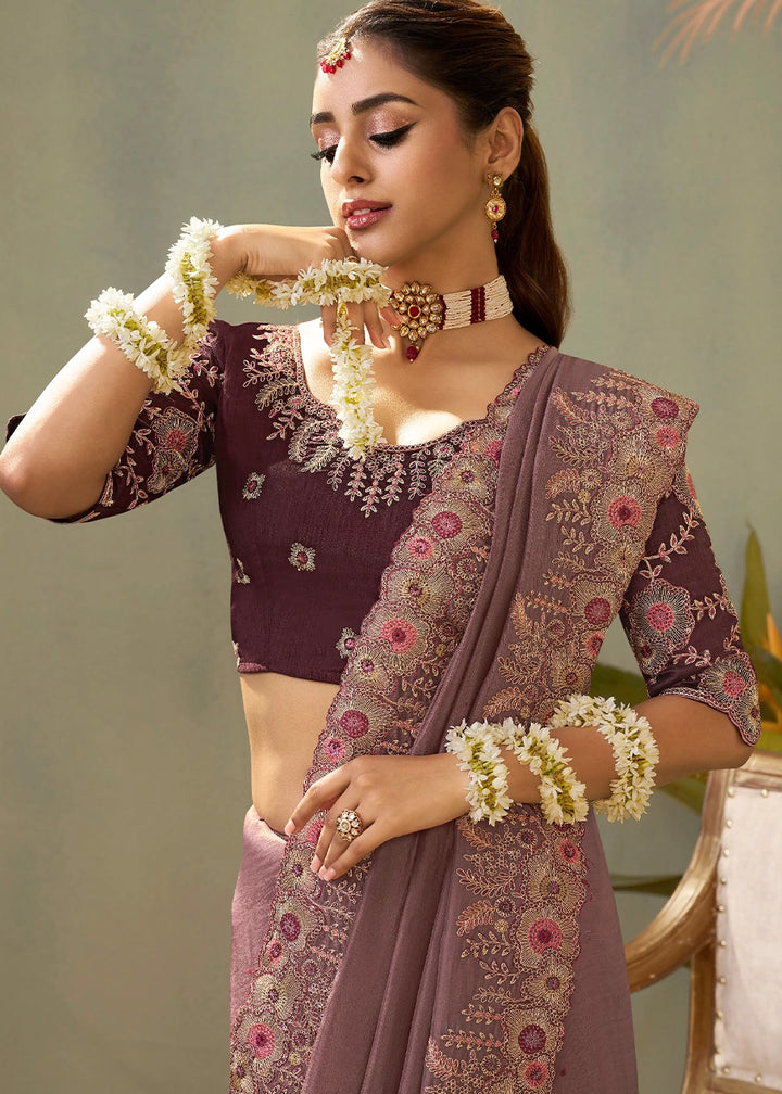 Opera Mauve Purple Uppada Silk Saree with Delicate Embroidered Detailing