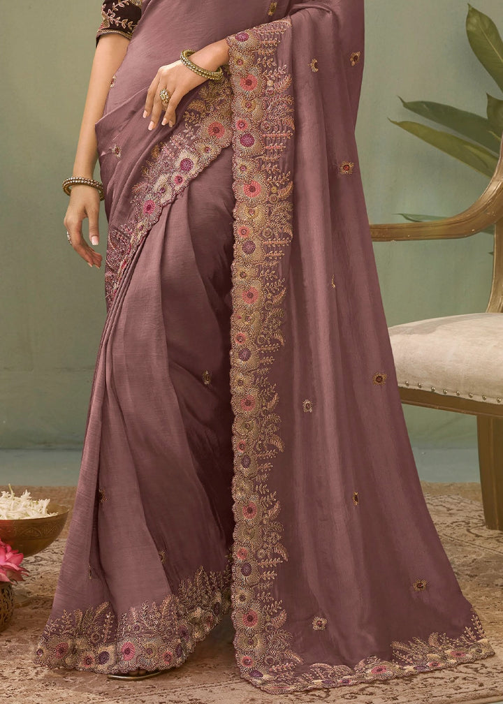 Opera Mauve Purple Uppada Silk Saree with Delicate Embroidered Detailing