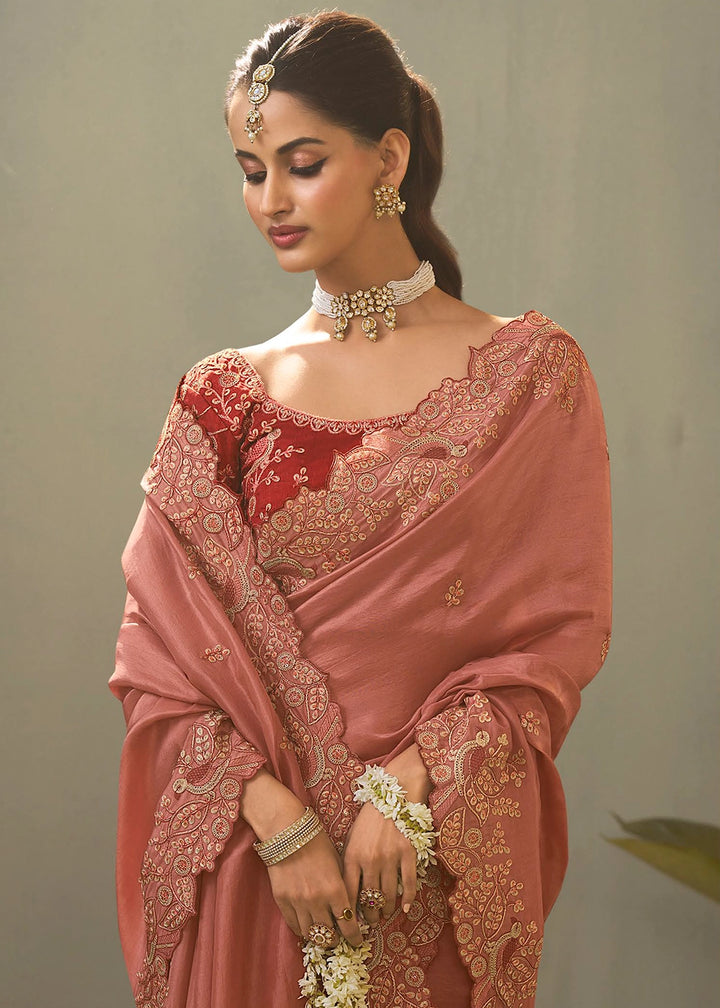 Amber Brown Uppada Silk Saree with Delicate Embroidered Detailing