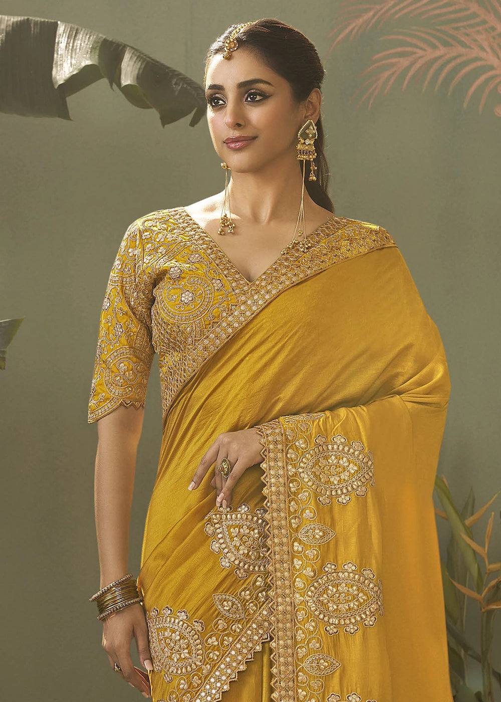 Mustard Yellow Silk Saree with Fine Gota Patti Embellishment