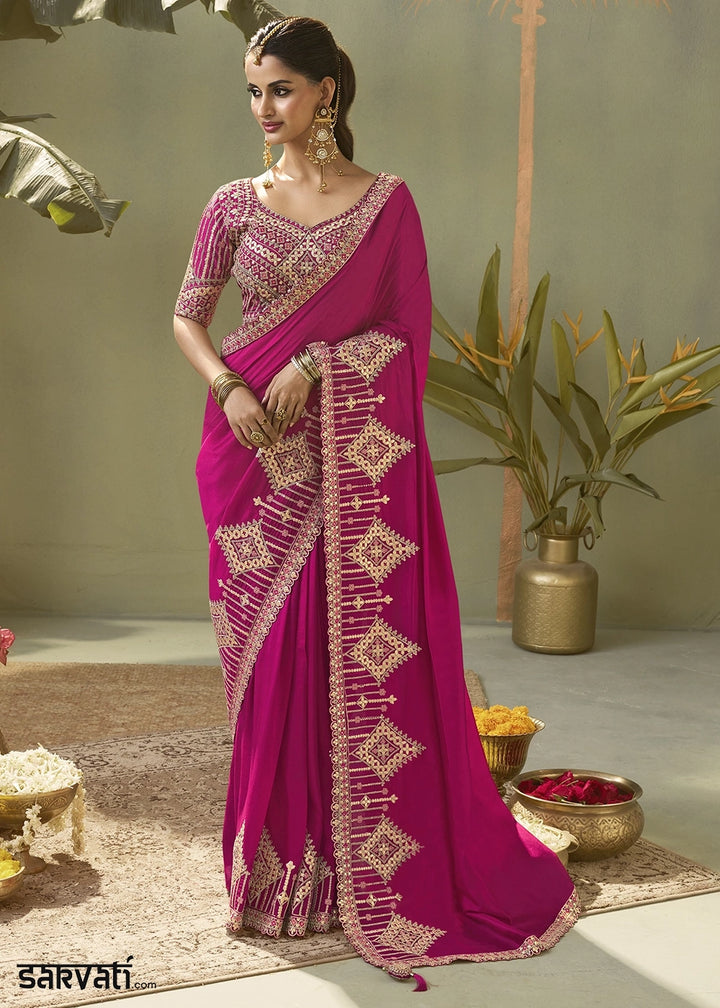 Hot Pink Silk Saree with Fine Gota Patti Embellishment