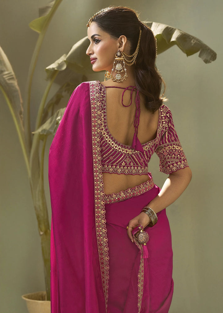 Hot Pink Silk Saree with Fine Gota Patti Embellishment