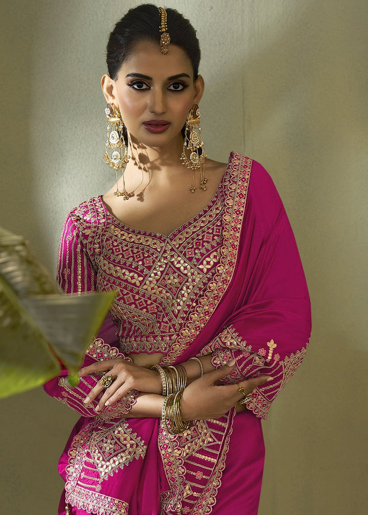 Hot Pink Silk Saree with Fine Gota Patti Embellishment