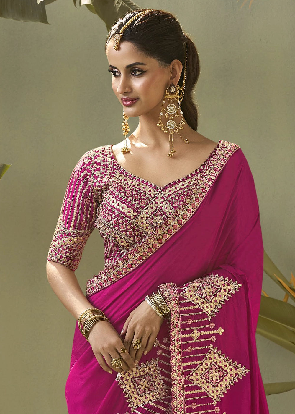Hot Pink Silk Saree with Fine Gota Patti Embellishment
