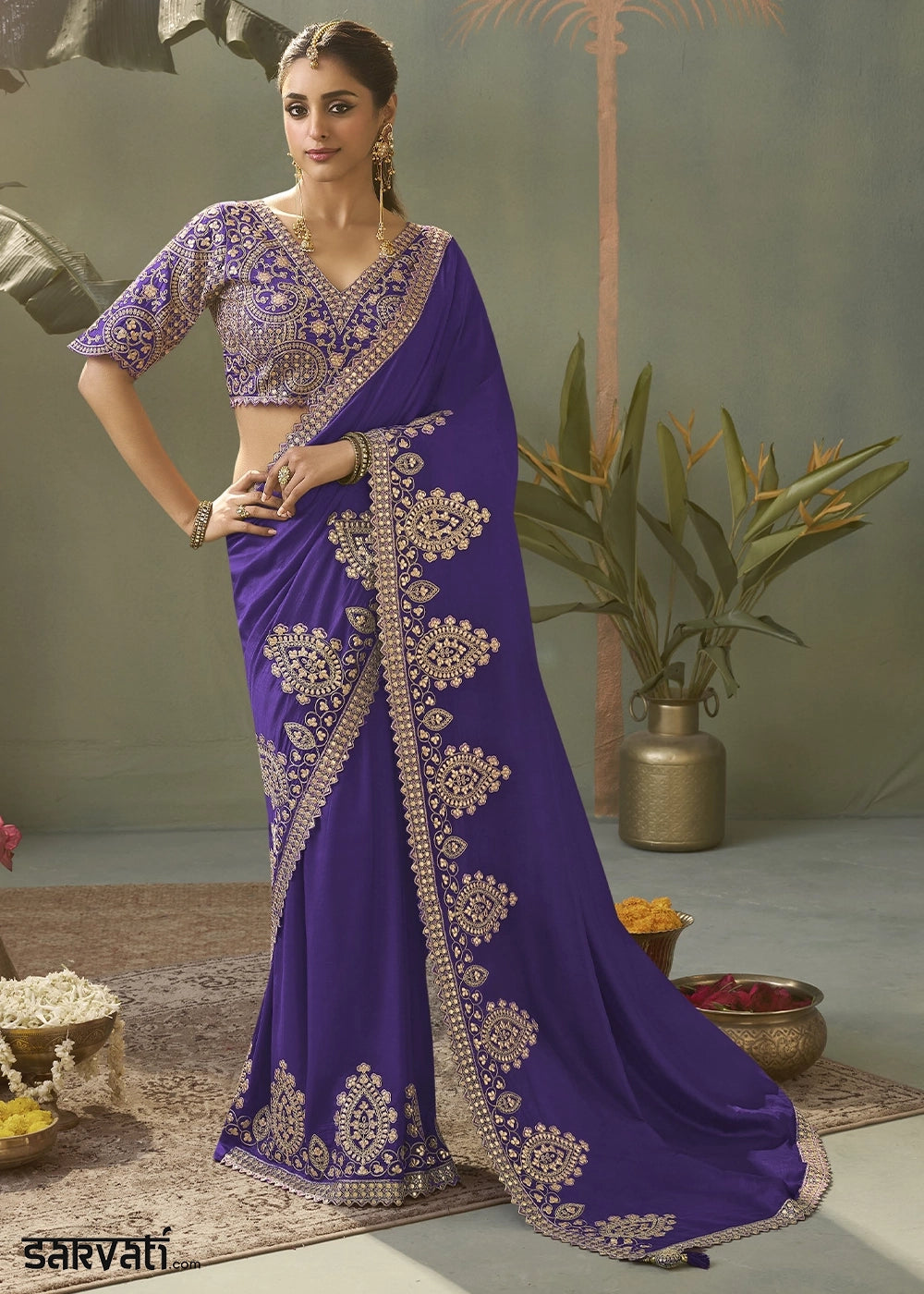Royal Purple Silk Saree with Fine Gota Patti Embellishment