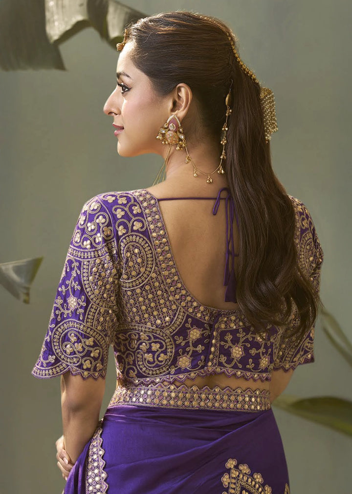 Royal Purple Silk Saree with Fine Gota Patti Embellishment