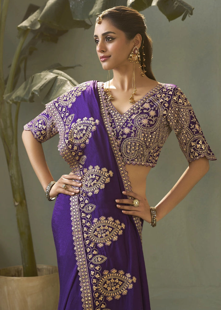 Royal Purple Silk Saree with Fine Gota Patti Embellishment