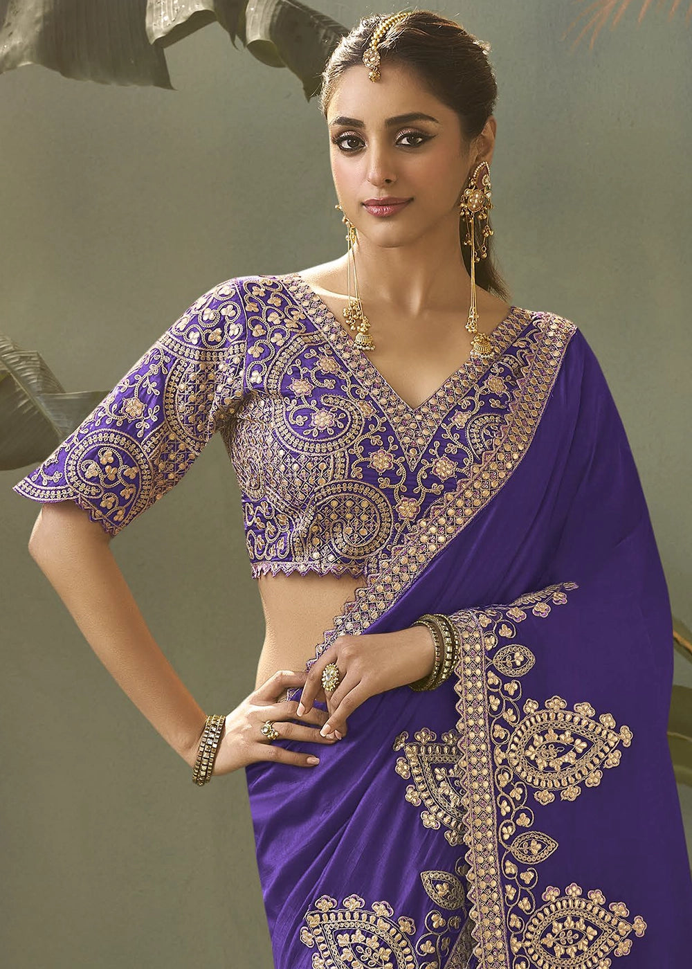 Royal Purple Silk Saree with Fine Gota Patti Embellishment