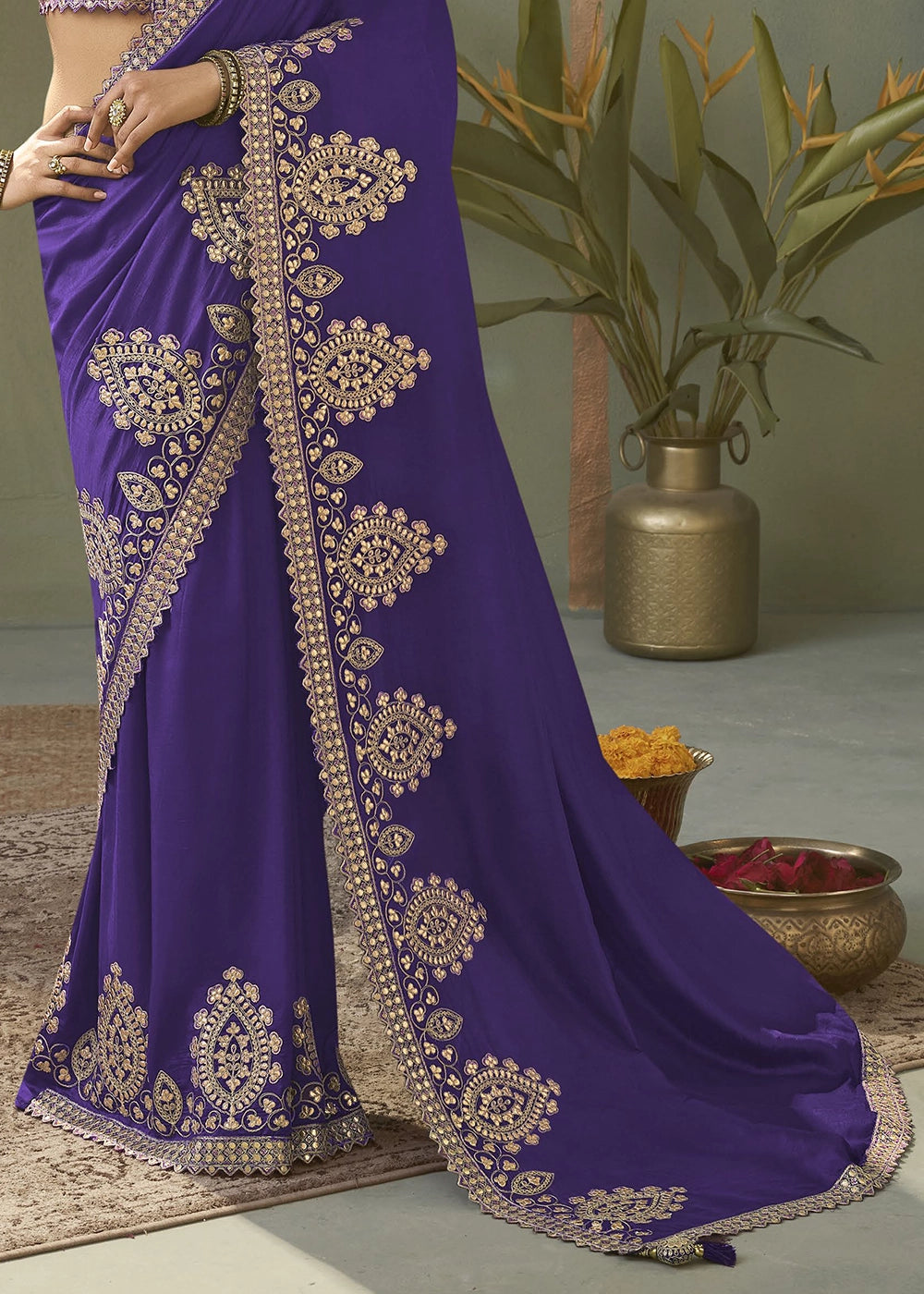Royal Purple Silk Saree with Fine Gota Patti Embellishment
