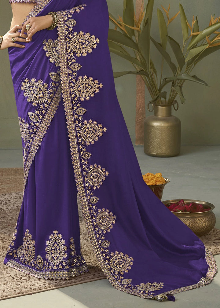 Royal Purple Silk Saree with Fine Gota Patti Embellishment