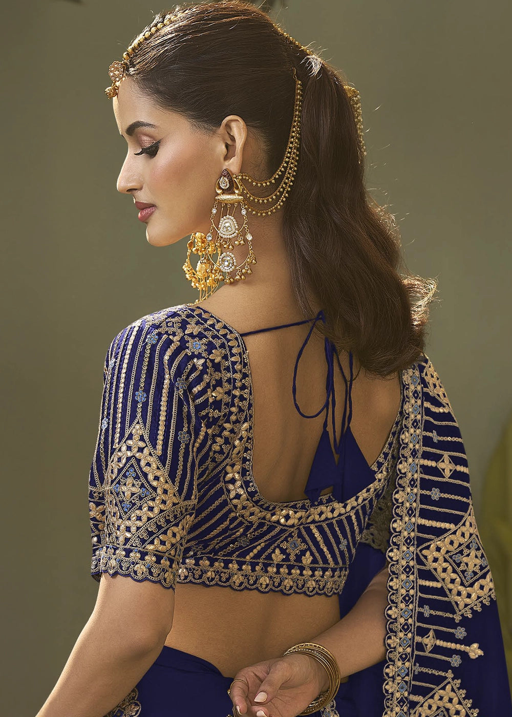 Indigo Blue Silk Saree with Fine Gota Patti Embellishment