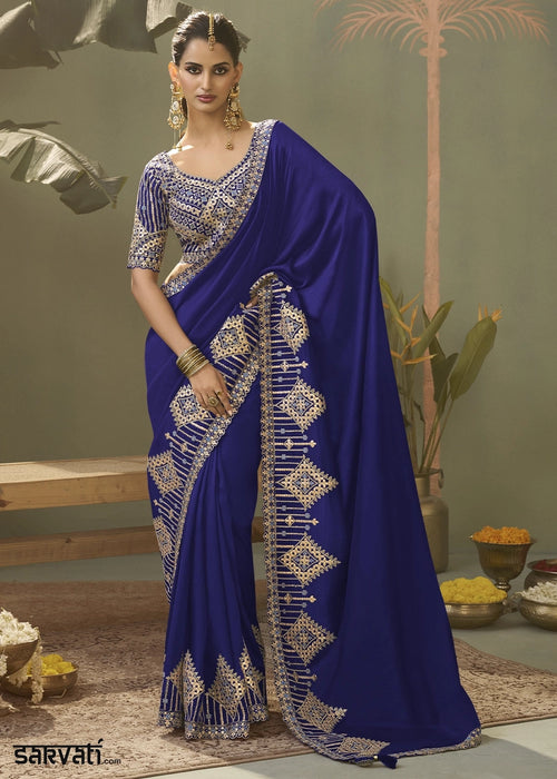 Indigo Blue Silk Saree with Fine Gota Patti Embellishment
