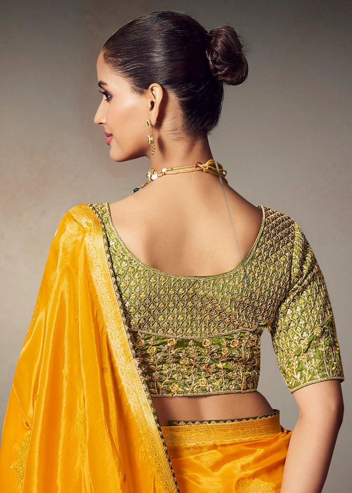 Golden Yellow Banarasi Silk Saree with Embroidered Blouse