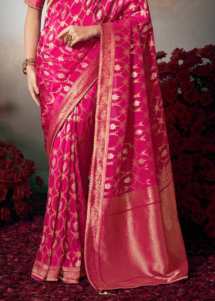 Magenta Pink Banarasi Silk Saree with Embroidered Blouse