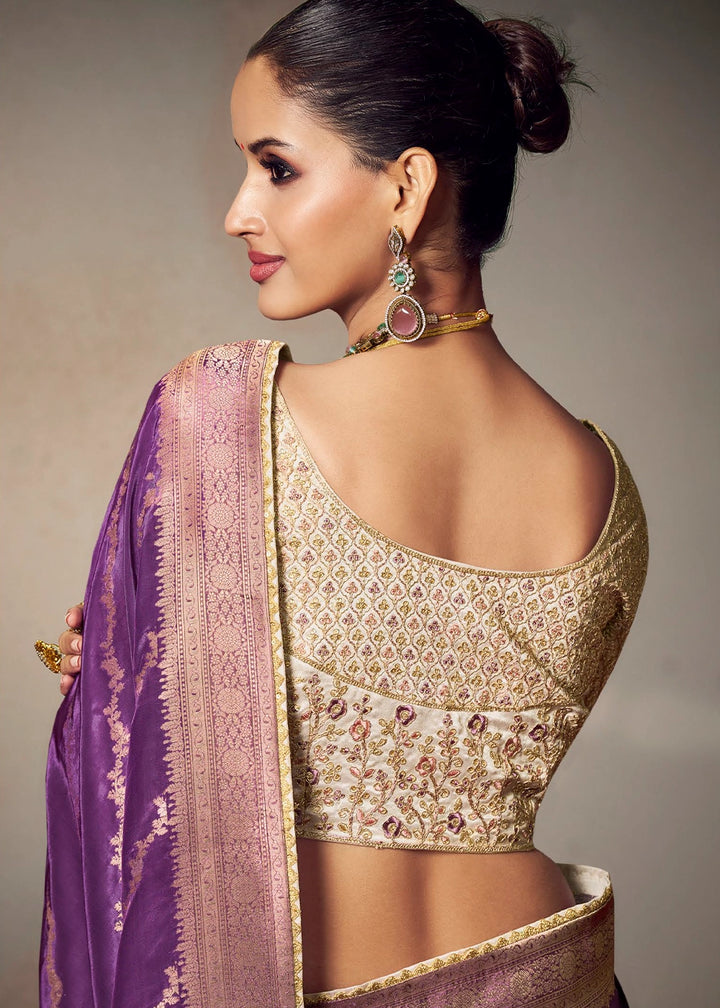 Royal Purple Banarasi Silk Saree with Embroidered Blouse