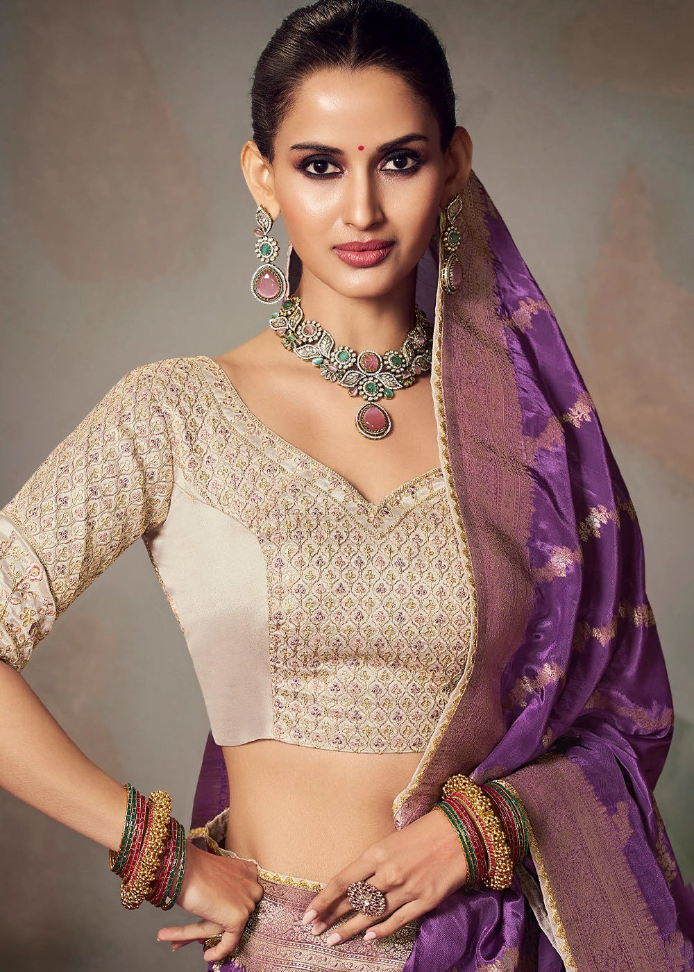 Royal Purple Banarasi Silk Saree with Embroidered Blouse