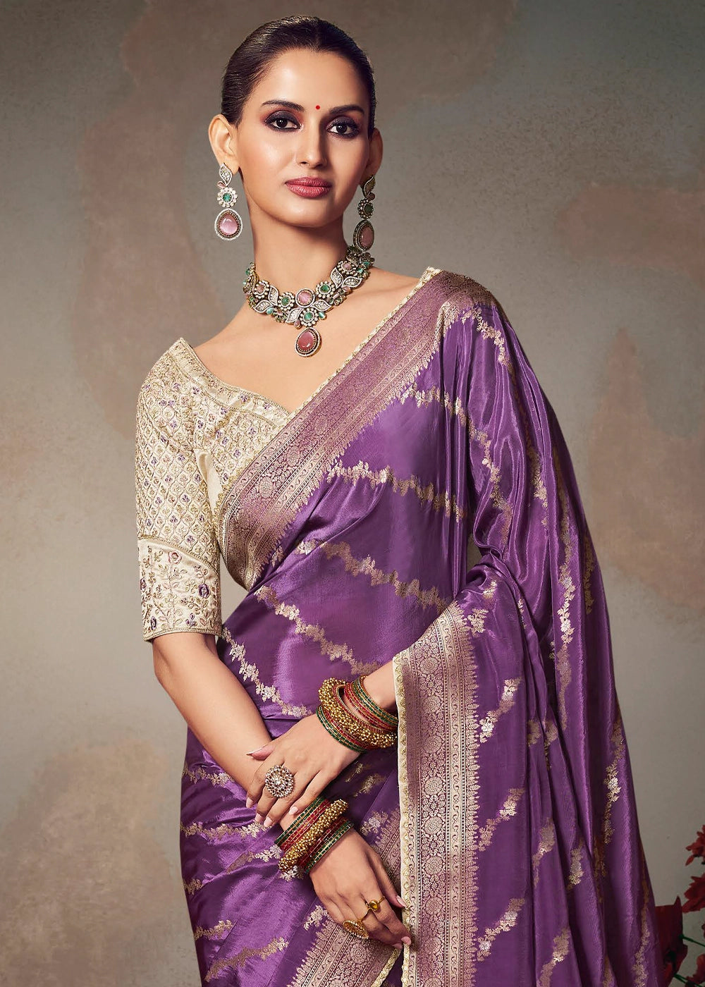 Royal Purple Banarasi Silk Saree with Embroidered Blouse