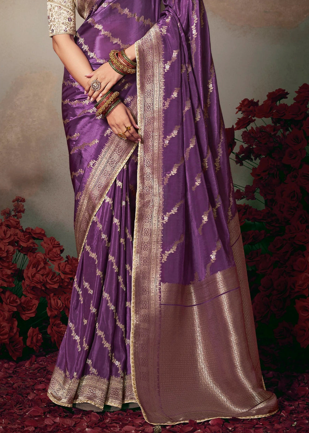 Royal Purple Banarasi Silk Saree with Embroidered Blouse