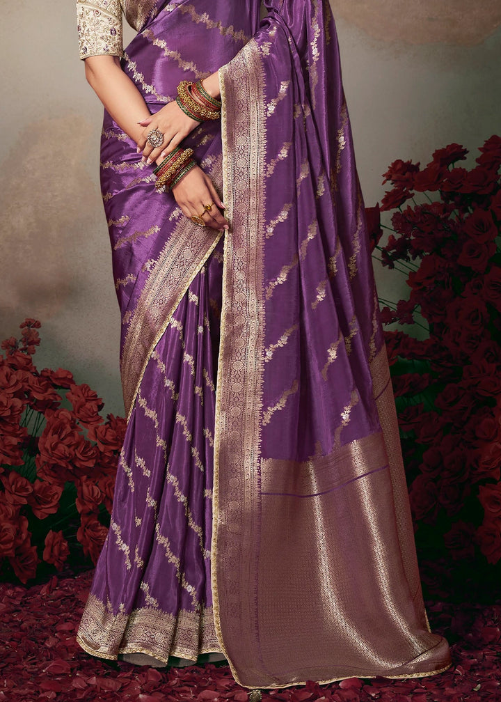 Royal Purple Banarasi Silk Saree with Embroidered Blouse