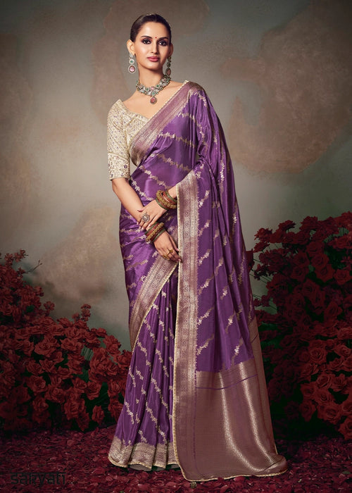 Royal Purple Banarasi Silk Saree with Embroidered Blouse